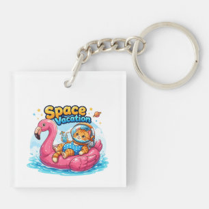 Porte-clefs Conception de vacances de chat spatial Kawaii