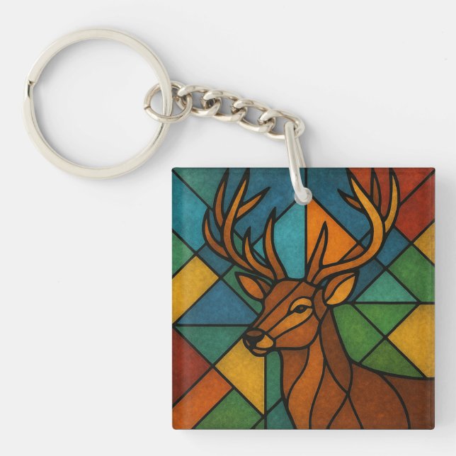 Porte-clefs Conception de verre teinté de style Tiffany Cerf V (Devant)