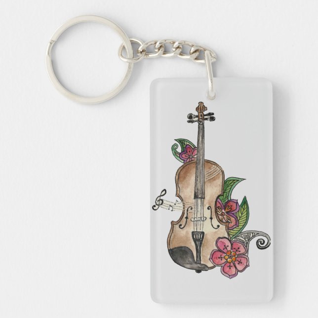 Porte-clefs Conception de violon et de fleurs sur un Porte - c (Devant)