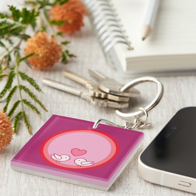 Porte-clefs Conception d'oiseau mignon et de cœur d'amour (Devant Droit)