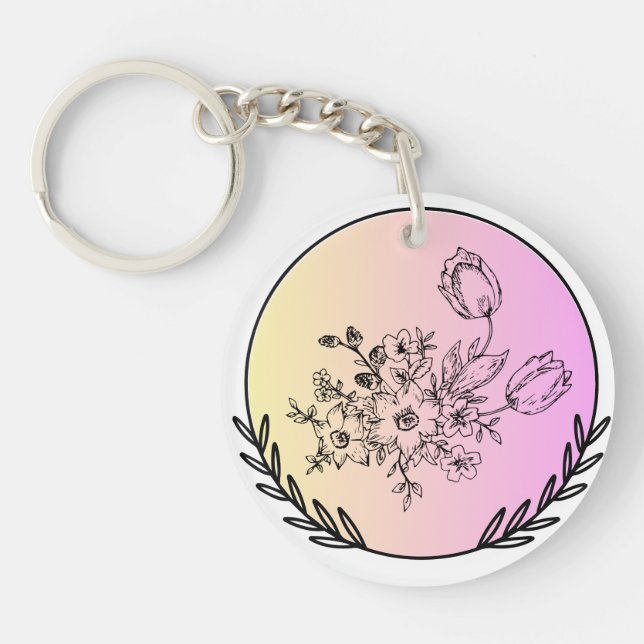Porte-clefs Conception esthétique de cercle pastel floral élég (Devant)