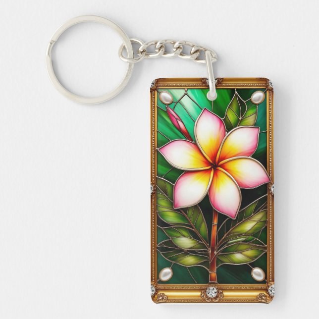 Porte-clefs Conception florale dans un cadre doré (Devant)