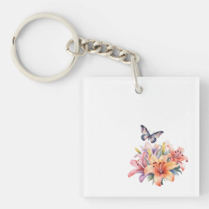 Porte-clefs Conception florale et papillon élégante et mignonn