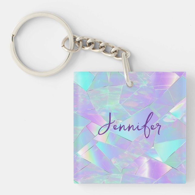Porte-clefs Conception iridescente sarcelle et violet, nom en  (Devant)