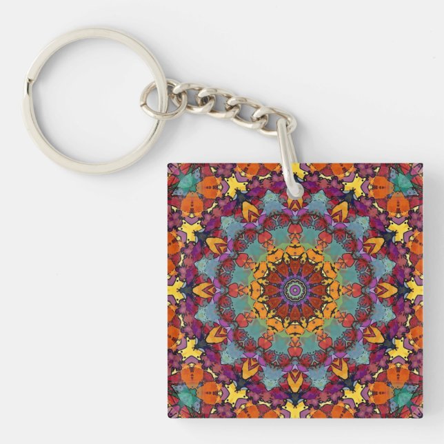Porte-clefs Conception Mandala Géométrique Violet Bleu-64351 (Devant)