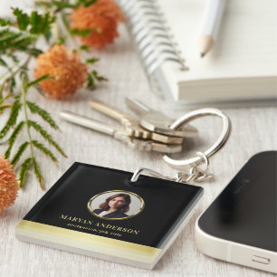 Porte-clefs Conception noir et or, logo ou photo dans un cercl