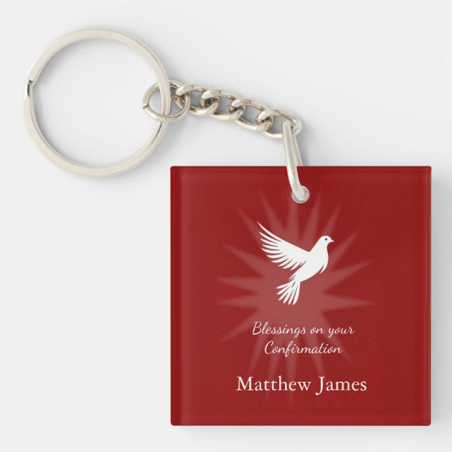 Porte-clefs Conception Religieuse Colombe Rouge Rayons Design (Devant)