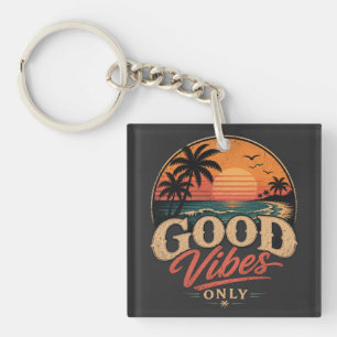 Porte-clefs Conception Rétro de Coucher de Soleil Bonnes Vibra
