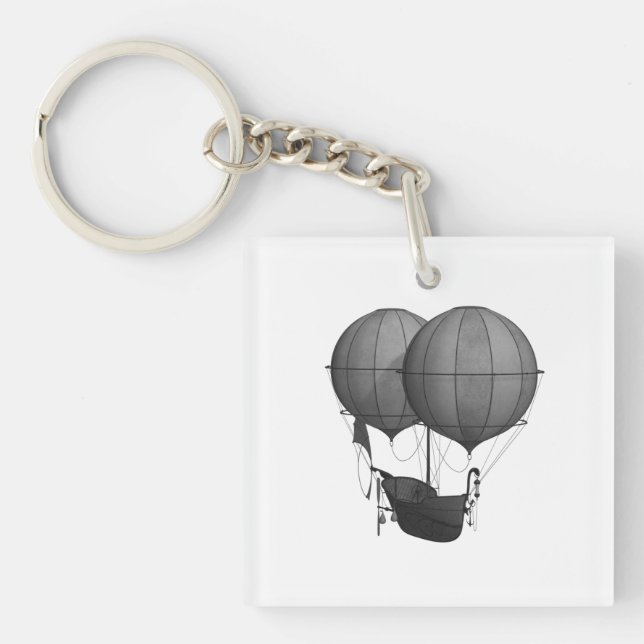 Porte-clefs Conception Steampunk Machine Volante Noir et Blanc (Devant)