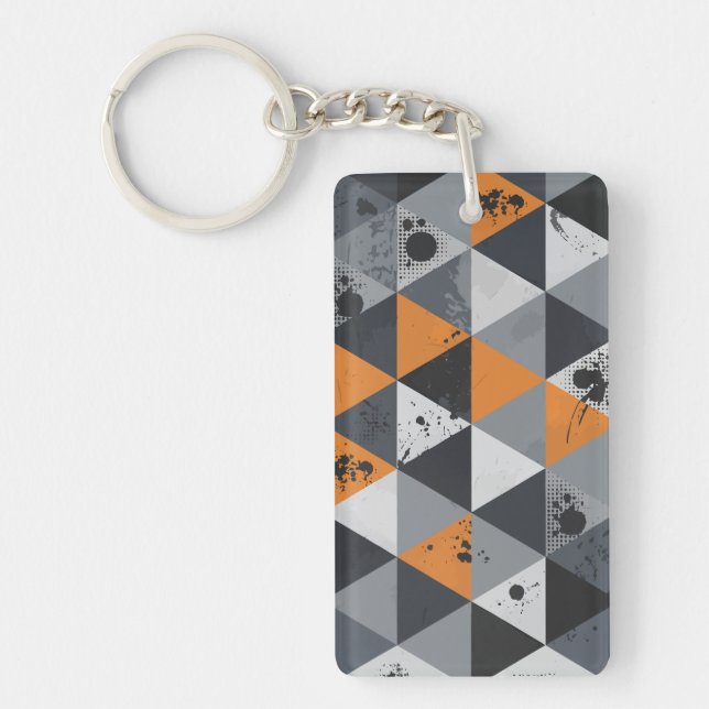 Porte-clefs Conception Triangulaire en Orange, Noir et Gris (Devant)