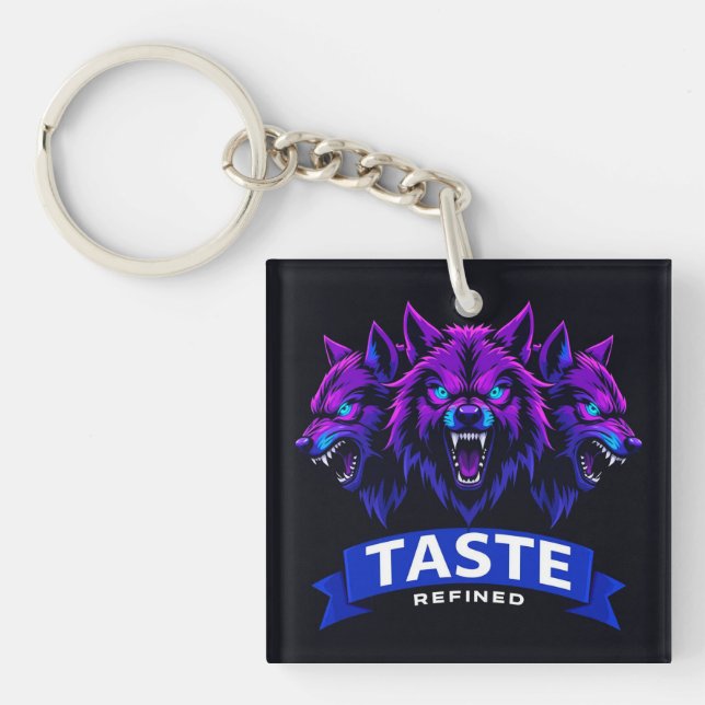Porte-clefs Conception Triple Loup Soulignant la Force (Devant)
