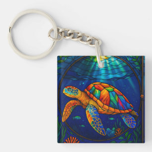Porte-clefs Conception vibrante de tortue marine en verre colo