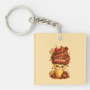 Porte-clefs Cône de glace au chocolat Kawaii Keyrin