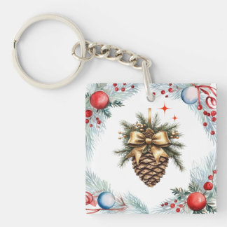 Porte-clefs Cône De Pin Entouré De Serres Et D'Ornements
