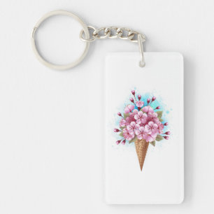 Porte-clefs Cône rose Sakura crème glacée gaufre