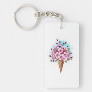 Porte-clefs Cône rose Sakura crème glacée gaufre