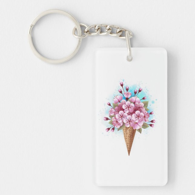 Porte-clefs Cône rose Sakura crème glacée gaufre (Devant)
