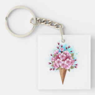 Porte-clefs Cône rose Sakura crème glacée gaufre
