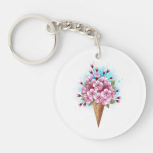 Porte-clefs Cône rose Sakura crème glacée gaufre