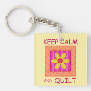 Porte-clefs Conserver le calme et le bloc de fleurs appliqué d