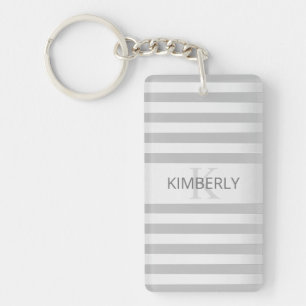 Porte-clefs Contemporain Faux Argent Ombré Rayures & Gris