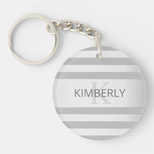 Porte-clefs Contemporain Faux Argent Ombré Rayures & Gris