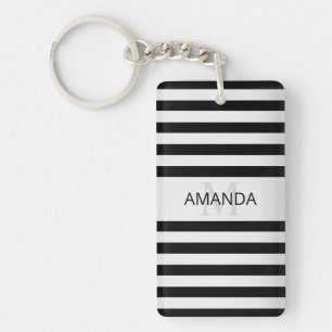 Porte-clefs Contemporain Faux Argent Ombre Rayures & Noir