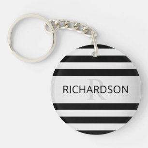 Porte-clefs Contemporain Faux Argent Ombre Rayures & Noir