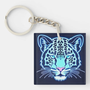 Porte-clefs Contour de tête de jaguar néon sur fond sombre
