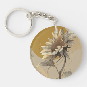 Porte-clefs Contour de tournesol minimaliste neutre