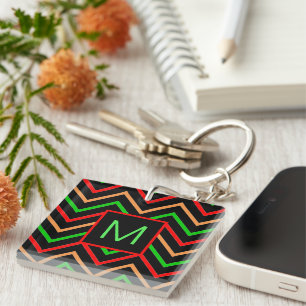 Porte-clefs Cool coloré Chevron sur Monogramme noir