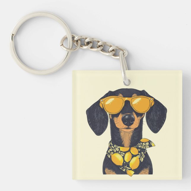 Porte-clefs Cool Dachshund Dog Sunglasses Lemons (Devant)