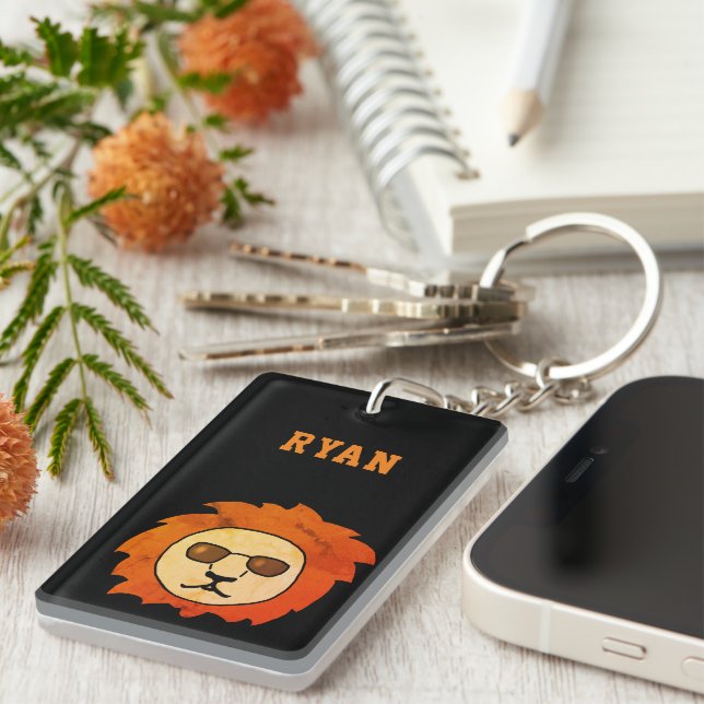 Porte-clefs Cool Lion Dessin noir Nom Porte - clé (Devant droit)
