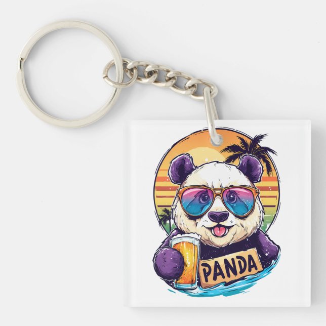 Porte-clefs Cool Panda : Retro Summer & Beer Vibes (Devant)