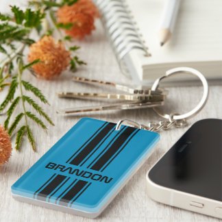 Porte-clefs Cool Personnalisé Bleu Et Noir Course Auto Strips