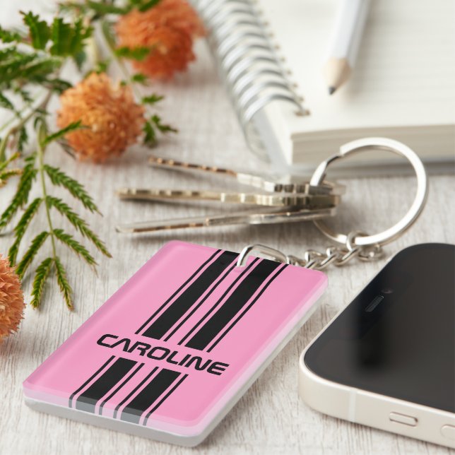 Porte-clefs Cool personnalisé mignon rose noir course automobi (Devant droit)