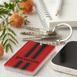Porte-clefs Cool Personnalisé Rouge Et Noir Course Auto Strips