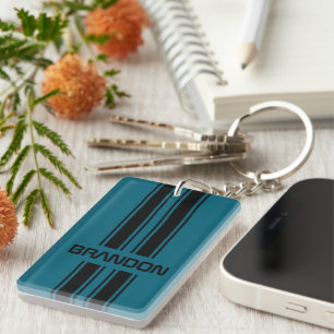 Porte-clefs Cool personnalisé Turquoise bleu noir course autom