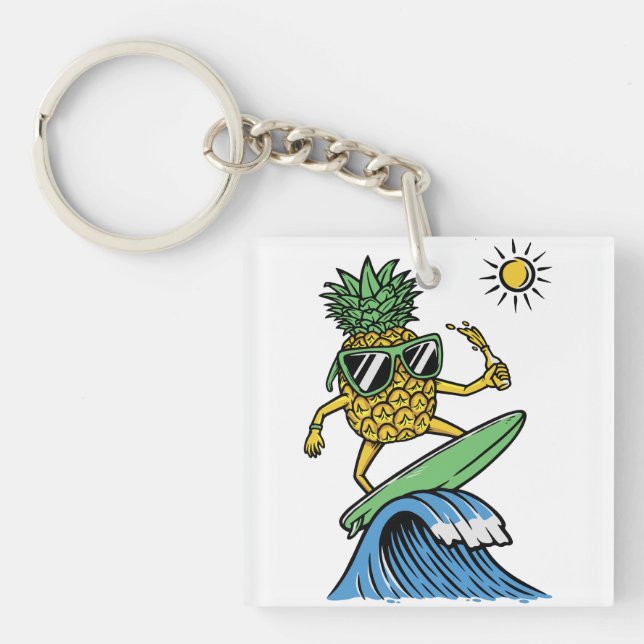 Porte-clefs Cool Pineapple surf sur la plage Sea Vibrant (Devant)