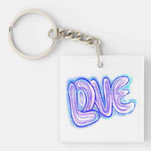Porte-clefs Cool Purple Et Bleu LOVE Typographie Porte - clé