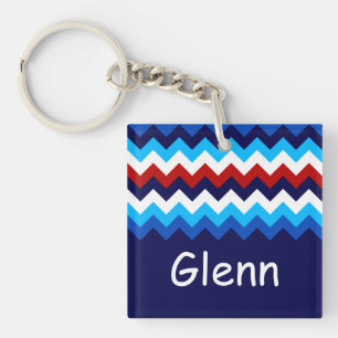 Porte-clefs Cool Rouge Blanc Bleu Chevron Carré personnalisé P