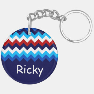 Porte-clefs Cool Rouge Blanc Bleu Chevron Personnalisé Cercle