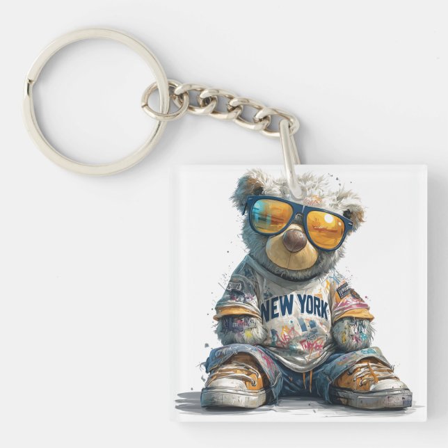 Porte-clefs Cool Teddy Bear dans les lunettes de soleil et une (Devant)