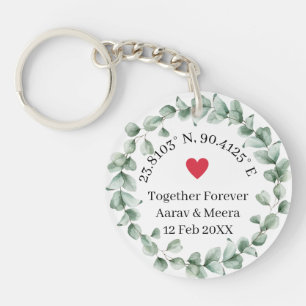 Porte-clefs Coordonnées de l'amour Cadeau de mariage botanique