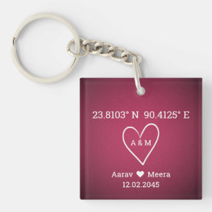 Porte-clefs Coordonnées de l'Amour Cadeau de Mariage Luxueux