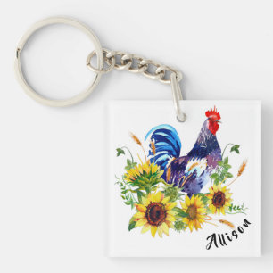 Porte-clefs Coq avec tournesol Personnalisé