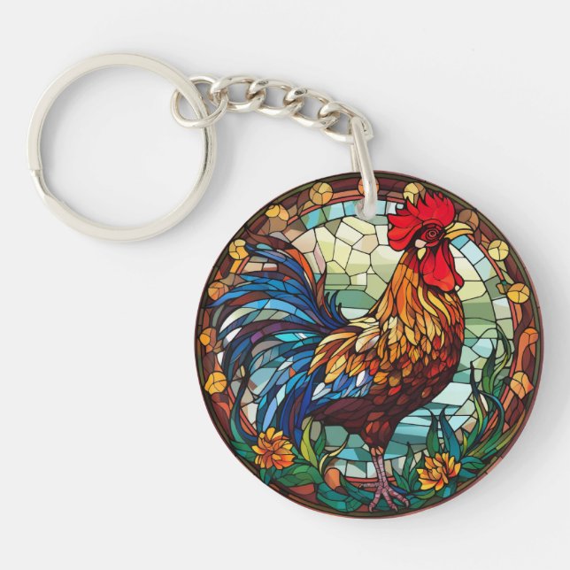 Porte-clefs Coq de poulet en verre doux (Devant)