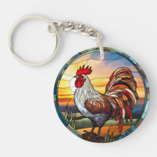 Porte-clefs Coq de poulet en verre doux et lever du soleil