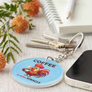 Porte-clefs Coq en art de mots de café drôle