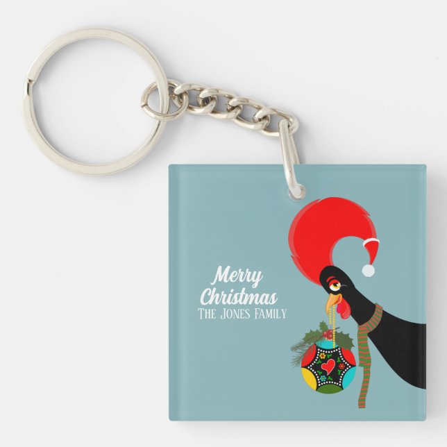 Porte-clefs Coq portugais et saint Bauble de Noël (Devant)